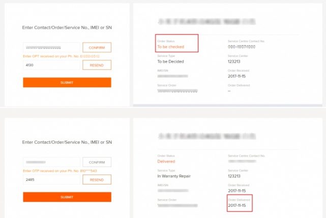 Xiaomi Mi Service Order Status